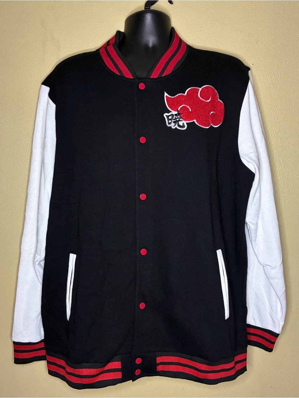 BoxLunch Akatsuki Naruto Black and White Varsity Bomber Jacket with Red Trim